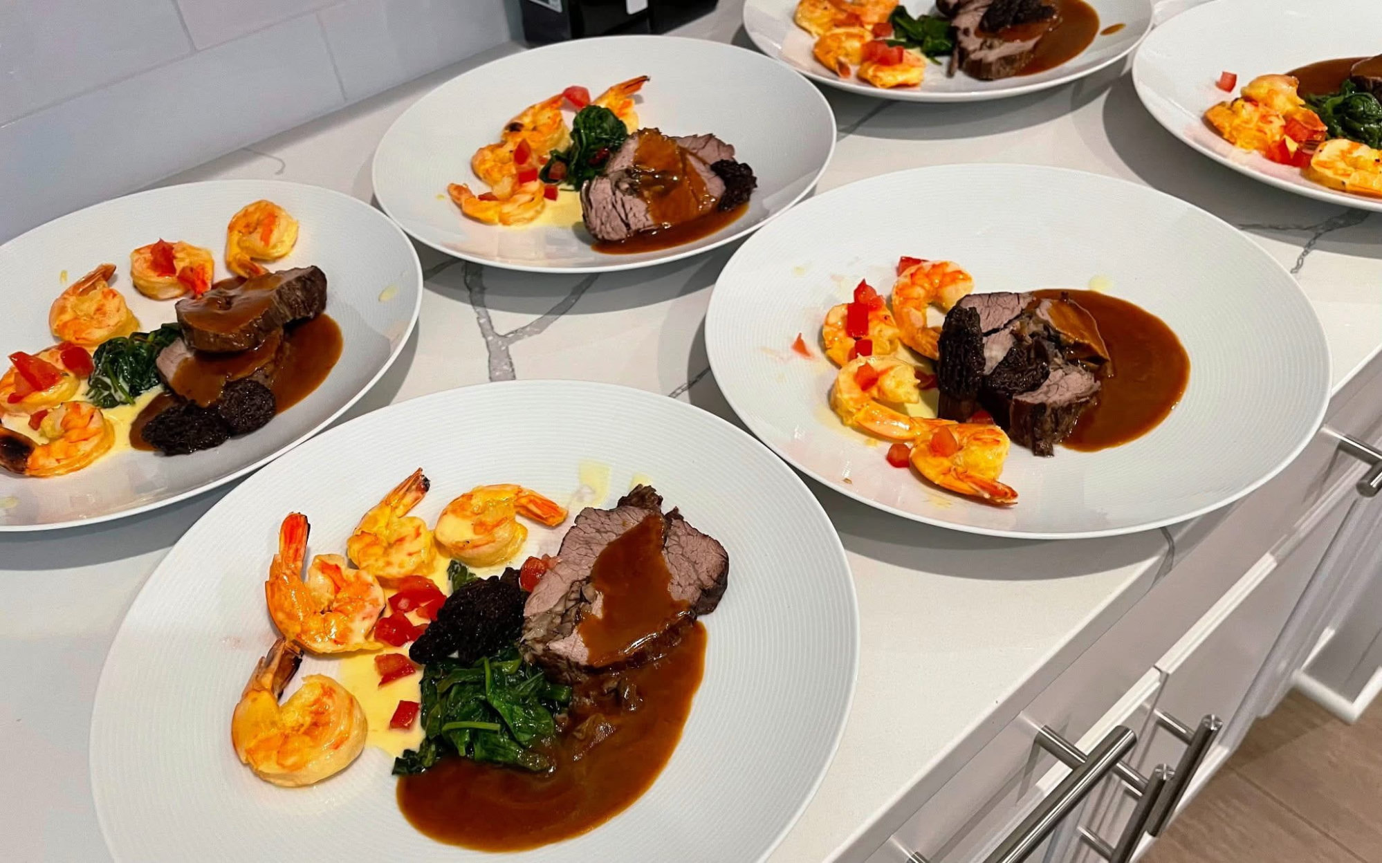 Private chef dinner plates prepared for a group